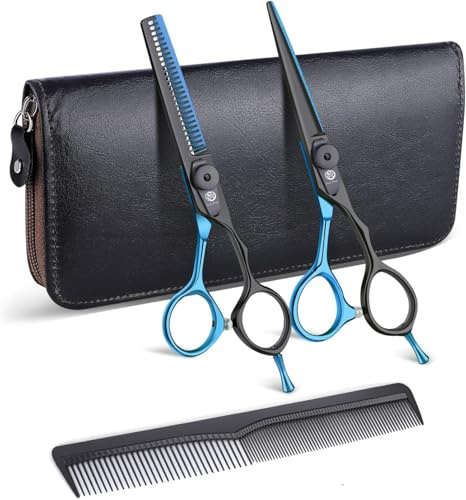 Purple Dragon Haarschere Friseurschere Set 14 cm - Blaues Geschenk | 440C-Edelstahl, Reißverschlussetui, Präzises Schneiden, Verstellbares Spannungssystem, Leichtgängig, Anfänger, Profi-Salon