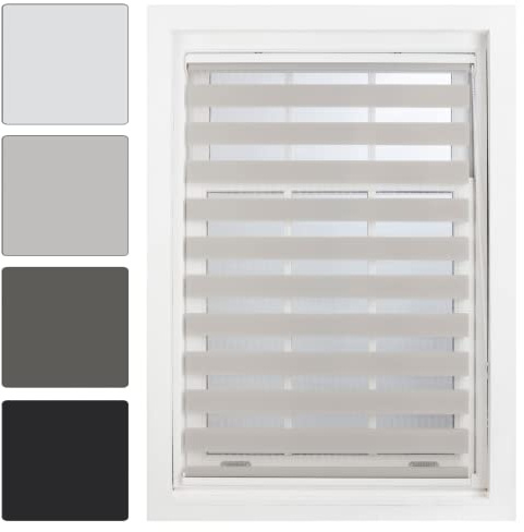 FURNISHED Day Night Blinds Made to Measure - Zebra Roller Blind Double Vision Fabric Quick Install Window Shades - Day and Night Blind, Grey, 60W x 210H cm