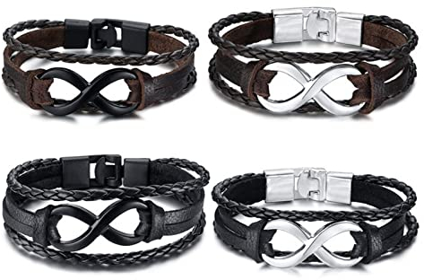 Skcess Männer Schmuck Schwarz，Fußkettchen Geflochtenes Armband Aus Pu-Leder Rostfreier Stahl Magnetarmband Herren 19.5cm