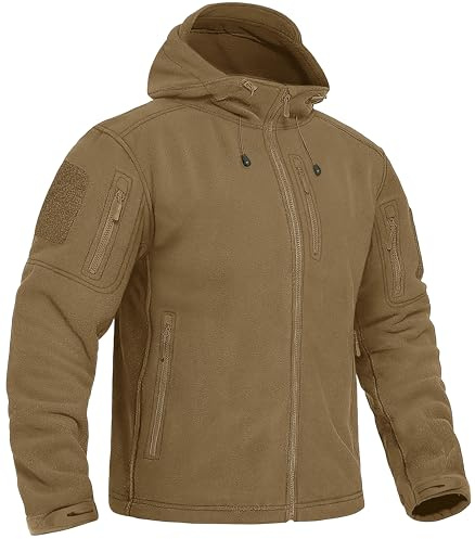 CRYSULLY Jacket for Men Windproof Snow Hunting Jackets Warm Fleece Hooded Coat Khaki XL