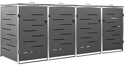 KOIECETA Mülltonnenbox für 4 Tonnen Müllbox Mülltonnenverkleidung Mülltonne Mülltonnenbox Müllcontainer Gerätebox 240L Anthrazit Edelstahl