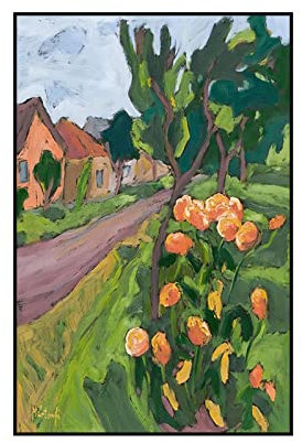Acrylbilder Auf Leinwand Handgemalt, Retro Grüne Textur Bäume Tulpenblumen Landhaus Abstraktes Kunstwerk Rahmenlose Handgemalte Ölgemälde Auf Leinwand Wandkunst Für Wohnzimmer Schlafzimmer Bü