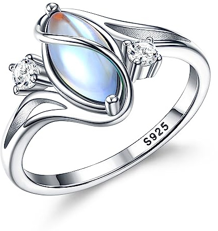 Adramata sterling silver månsten solitärring - kvinnors glänsande handgjord uttalande ring, Sterlingsilver