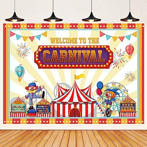 Sfondo da circo da 2,8 x 1,5 m, sfondo per feste a tema circo, decorazione per feste a tema circo, decorazione per fotografie, cabina fotografica, scenografia (rosso/giallo, stile 2, 2,7 x 1,5 m)