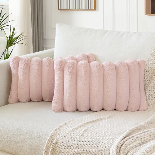 Soleebee 2er Set Plüsch Samt Kissenbezüge, Weiche Künstliche Pelz Kissenbezug Sofa Zierkissenbezüge Dekokissen Kissenhülle Set für Schlafzimmer Zuhause Couch Auto Dekor (30x50cm, Rosa)
