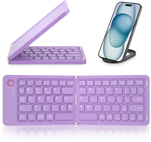 Mini tastiera Bluetooth pieghevole – Tastiera portatile wireless full size (sincronizzazione fino a 3 dispositivi), ultra sottile, in alluminio, tastiera pieghevole da viaggio per iPhone, iPad, Mac,