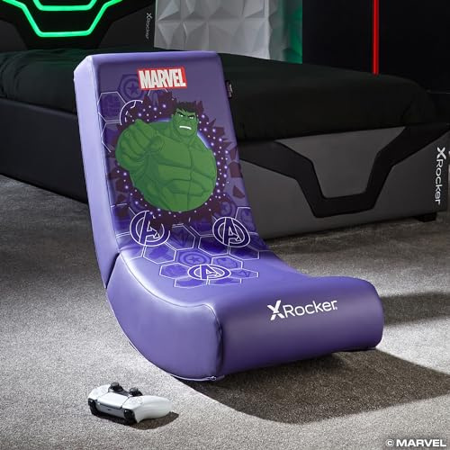 X-Rocker Sedia da gioco ufficiale Marvel Hulk Video Rocker per ragazzi, sedile a dondolo pieghevole, con licenza ufficiale Marvel, sedile da gioco in ecopelle, per bambini Hero - Incredibile edizione