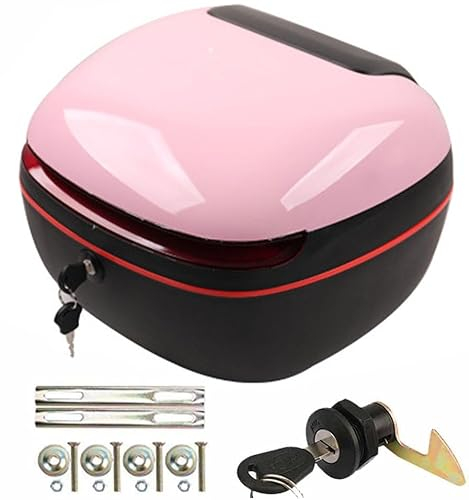 VECNUM KUNYOS Motorradkoffer Topcase, 25L Topcase Motorradkoffer Mit Nachtwarnlicht Für Gepäckträger Rollerkoffer Helmkoffer Für Roller,Motorrad,Sturdy Haltbare,Rosa