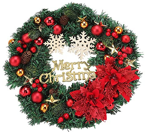 JEOZBM Weihnachtskranz, 39,9 cm, Schneebedeckter Tannenzapfen, Künstlicher Weihnachts-Türkranz, Dekorative Hängekränze für Das Basteln Im Innenbereich