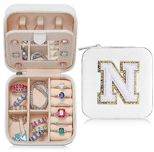 TINGN Geschenke für Mädchen - Reise Schmuckkästchen Weiß Buchstaben N Schmuckkästchen Klein Schmuckschatulle Personalisierte Geschenke für Frauen Mädchen Schmuck Damen Geburtstagsgeschenk für Frauen