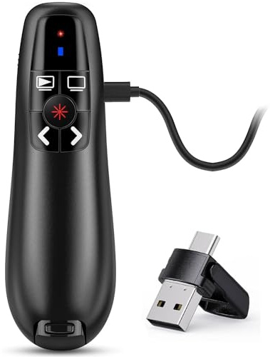 2-in-1 USB Type C Puntatore Presentatore Wireless Presenter Telecomando Presentazioni Powerpoint Senza Fili, 2.4GHz Ricaricabile Telecomando Slide PC Pointer Penna Presentazioni per Computer