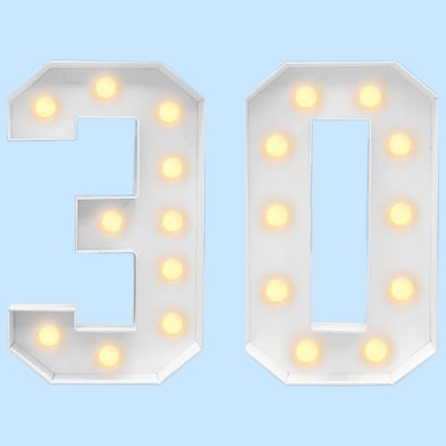 4FT Marquee Light Up Numbers for 30th 40th Birthday Party LED Large Lighted Marquee Numbers Pre-Cut Frame Mosaic Numbers DIY Decoration (Color : White, Size : Number 30)