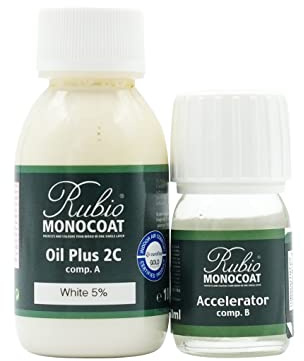 Rubio Monocoat Holzöl-Finish 5 m² - White 5% | Oil Plus 2C | Schnell trocknendes, umweltfreundliches Leinsamen-Holzöl für den Innenbereich, inkl. Beschleuniger (Teil B) | Protector | 130 ML