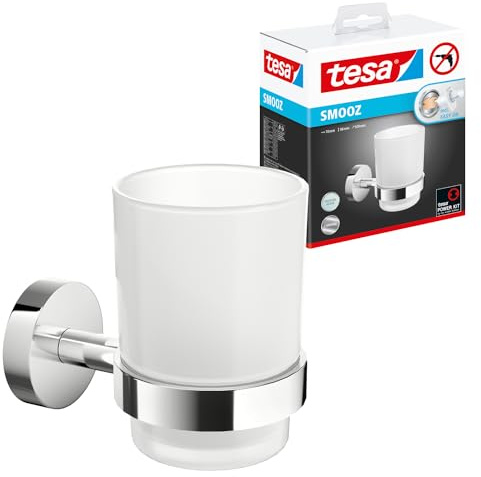 tesa Smooz tandborsthållare, högblank förkromad metall, självhäftande, 113 mm x 79 mm x 124 mm