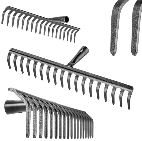 KADAX Gartenharke ohne Stiel, Gartenrechen aus Stahl, Rasenrechen für Gartenpflege, Robuste Rasenharke, Rechen zum Harken, Harke für Rasen, Gartenwerkzeug (Rechteckig 18 Zinken)