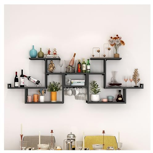 Botellero Vino Pared Mueble Barra para Bar Garrafeira de Vino Wine Rack Mini Bar para Casa Muebles Estanterias Estantes de Almacenamiento con Soporte Cuelga Copas para Bodega Bar ( Color : Black-Style