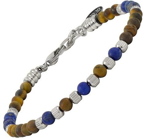10:10 Herrarmband naturstenar 4 mm rostfritt stål armband tillverkat i Italien, 17-21 cm, Rostfritt stål