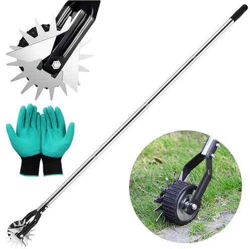 Wheel Rotary Edger, Manual Edger Lawn Tool, [2024 Upgraded] Adjustable Length with Sturdy 4-Section Stainless Steel Lawn Edger Tool, Trimmer Grass Weed Edger for Garden Landscaping Yard - 63 inches