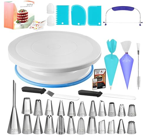 Kixolazr Cake Decorating Supplies Kit - Cake Turntable Piping Bags and Tips Set - Enhance Your Cake Decorating Skills with Frosting Pastry Tools, Reusable Bags, Icing Piping Tips