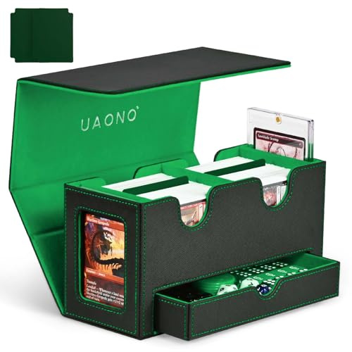 UAONO Karten-Organizer für MTG, Doppelkarten-Box mit 2 Commander-Displays & Würfelablage, passend für 200+ doppelhültige Karten