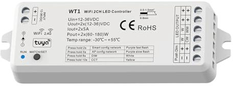 Tuya LED Dimmer 12V 24V 36V DC 2CH 10A Smart Wifi 2.4G RF Wireless Push remoto Dimmer Interruttore WW CW CCT Controller WT1 Dimmer