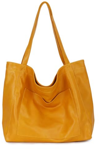 EVEOUT Bolsos Tote Cuero Encerado Vintage para Mujer Bolsos de Hombro Retro Gran Capacidad Cuero Suave Shopper para Trabajo Vacaciones