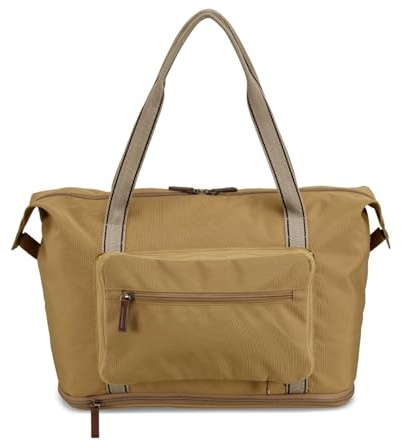 Joules Travel Collection, Softside Foldable Packaway Duffle Bag for Overnight, Portable, Carry On, Expandable, One Size, Tan