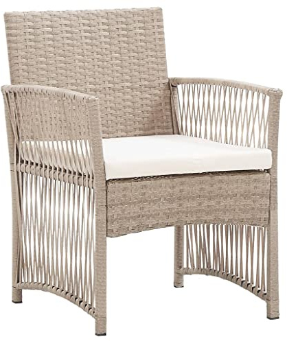 vidaXL Gartensessel mit Sitzkissen 2 STK., Gartenstuhl mit Stahlrahmen, Loungesessel für Außenbereich, Relaxsessel Sthulset, Beige Poly Rattan