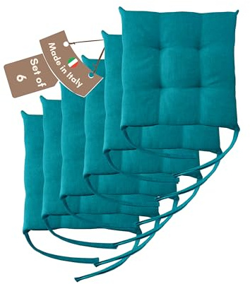 Il Tuo Artigiano Design 6 Stuhlkissen im Set, 40 x 40 cm 6 cm dick, Polsterung aus Schaumstoff und weichem Acryl, Sitzkissen Stuhl 6er Set, Stuhlkissen Outdoor 40x40 (6, Petrol)