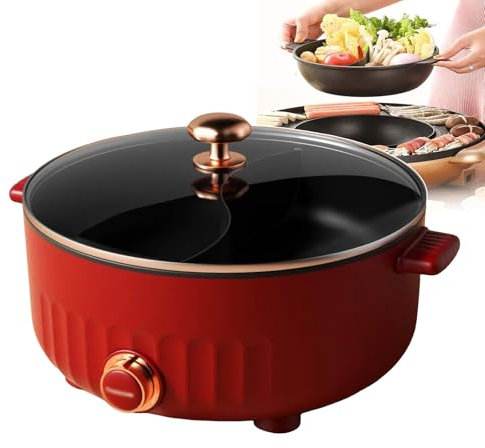 Ollas eléctricas con divisor, olla eléctrica antiadherente de 6 l, ollas eléctricas divididas, ollas de cocción lenta, sartenes para 2 a 8 personas, con 3 niveles de potencia de fuego (600 W/900 W/1