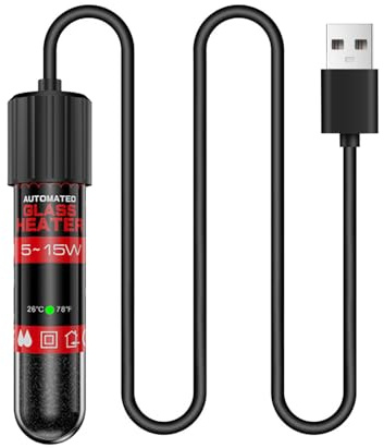 MiOYOOW Riscaldatore per Acquario, 5/10/15W Riscaldamento Sommergibile con IP68 Impermeabile, 26℃/78℉ USB Termostato Acquari per Serbatoi Pesce da 1-2 Galloni