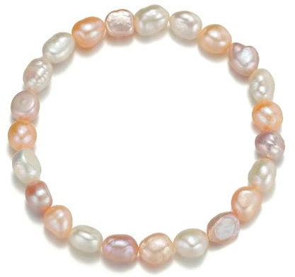 Pulsera de Perlas Barrocas - Colores Mixtos de Perlas Cultivadas de Agua Dulce de 7-8mm con Empaque de Regalo (Rosa,18cm)