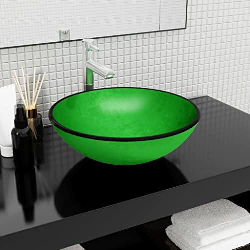 ShGaxin Lavabo de Vidrio Templado Verde 42x14 cm, Fregadero, Lavabo Baño, Lavamanos Baño, Lavatorio Casa De Banho, Mueble Lavabo sobre Encimera - SPU:345264