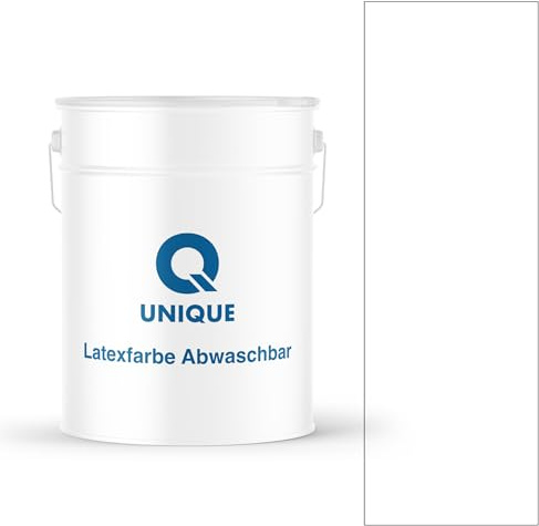 Q UNIQUE Latexfarbe ABWASCHBAR 10L (ca.70m2) Schneeweiß, Waschbare, hochdeckende, tiefmatte Latexfarbe auf Basis von Ethylen-Vinylacetat-Copolymer. VOC-frei, geeignet für Wände/Decken in Innenräu