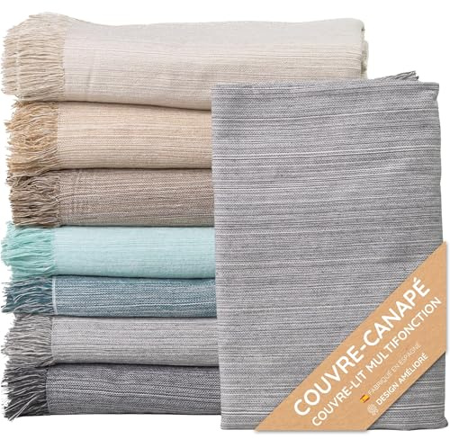 Colcha Multiusos; Plaid Sofa, Manta Foulard, Cubre Cama, Foulard para Sofas de Algodón y Otras Fibras Acabado de Calidad Fabricado en España (Gris Claro Jaspeado 03, 130x180 cm)