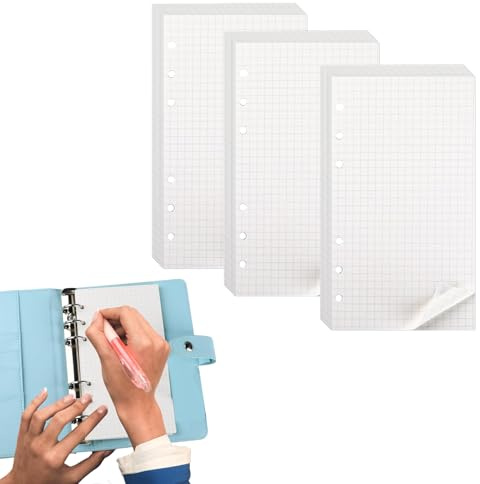 3 Stück Nachfüllpapier A6-135 Blatt Notizbuch Kariert Nachfüllbar 6 Löcher A6 Papier Ringbuch Einlagen Notizpapier für Notizbuch Tagebuch Ringbuch Skizze