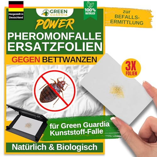 GREEN GUARDIA 3X Pheromon-Lockstoff Ersatzfolien für Klebefallen - 3X Folien gegen Bettwanzen - umweltfreundlich Schädlinge bekämpfen, Chemiefreie Pheromonfalle mit austauschbaren Klebeflächen