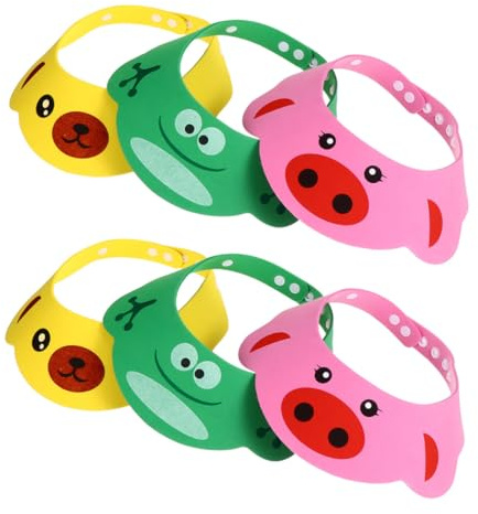 6 Stück-pack Waschhauben aus Eva für Kleinkinder, 6 Stück | Rosa, Grün und Gelb Je 2 Stück, Badewannenvisier für Babys, Wasserschutzhüte mit Sonnenschutz