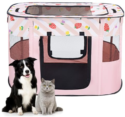 LN COZY CORNER Foldable Pet Playpen, Portable Small Dog Cat Crate, Soft Indoor Outdoor Pet Cage, Puppy Playpen with Mesh Panels, Dog Tent, Cat Playpen, Travel Pet Puppy Cage for Pets (Pink-S)