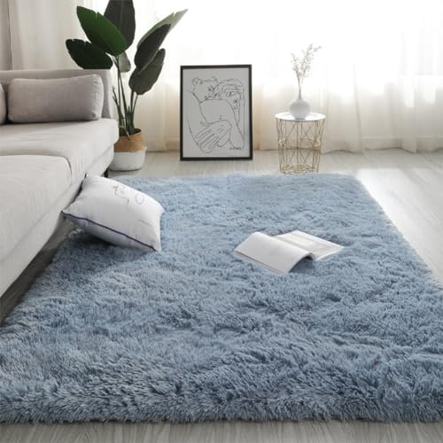 Swsen Teppich Läufer Wohnzimmer – Waschbar & rutschfest, Fluffy Shaggy Hochflor Teppich, Weich & Kuschelig für Schlafzimmer, Kinderzimmer & Flur, 60 x 180cm, Seeblau