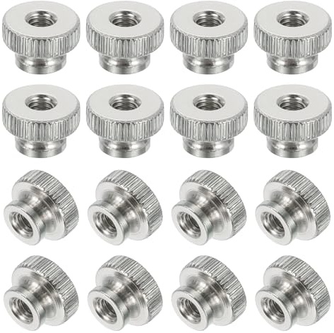 sourcing map 16Pcs Knurled Thumb Nuts, M4x8mm Carbon Steel Nut Iron Round Knobs Fasteners High Head Through Hole Hand Screw Nut for 3D Printer Part, Silver