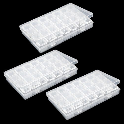 Casella Organizer Jewelry,3Pcs Scatola Stoccaggio Degli Pittura Diamante Plastica Trasparenti Scatole Portaoggetti Ciascuno,Scatola Plastica per Riporre Piccoli Oggetti,Chiodi,Perline(28 Scomparti)