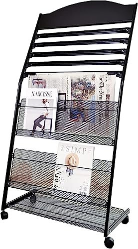 Porte-revues et journaux roulant, étagère mobile pour catalogues et livrets, solution de stockage de fichiers de bureau