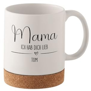 wunderwunsch Tasse personalisiert Name Kaffeetasse mit Korkboden, Kaffeebecher als Geschenk für Mom, Mutter, Mama, Stiefvater, Stiefpapa, Papa individualisiert (Mama ich hab dich lieb)