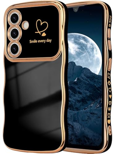 CaseLover Handyhülle für Samsung Galaxy A17 5G Hülle, Liebesherz Handyhülle Wellen Lockige Form Galvanisierte Silikon TPU Bumper Case Kameraschutz Stoßfeste Schutzhülle für Samsung A17, Schwarz