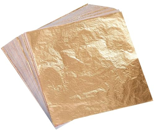 Wadities Hojas de Oro de Imitación - 100 Hojas de Oro - 14 x 14 cm Hoja de Oro Multiusos para Arte y Proyectos de Bricolaje, Decoración de Paredes, Interiores y Multiartística (Oro Champán)