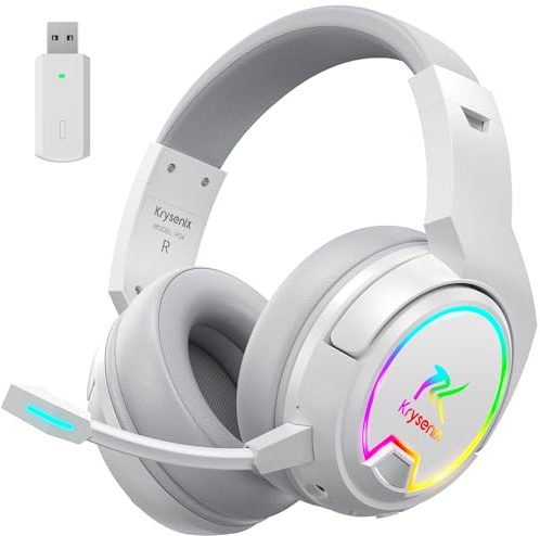 PG4 2.4GHz Wireless Gaming Headset for PS5, PS4, PC, Mac, Switch - LED Light, Bluetooth 5.4 Gaming Headphone with Noise Canceling Mic, 48H Battery Gaming Headset, 7.1 Surround Sound, Pure White