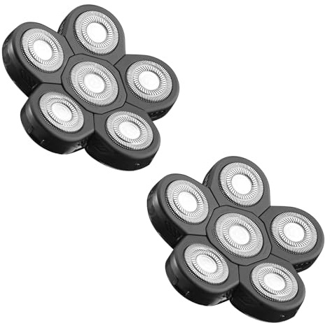 Rotierende Rasierköpfe kompatibel mit LOEVERY – 6 schwebende Ersatzköpfe – Doppelring-Klingen für Serie 5/6/7 (Nachfüllpack für 6-Klingen-Rasierer – 2 Stück – Schwarz)