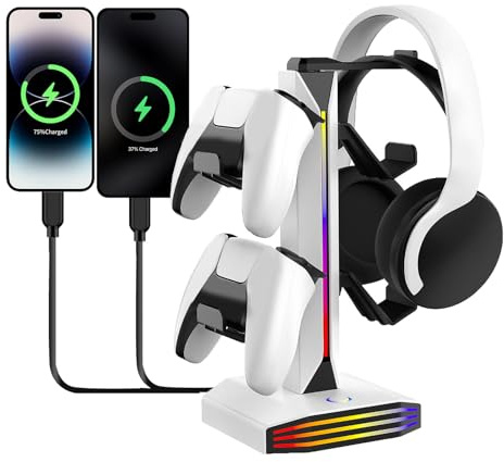 Zerodis RGB -Controller -Ständer, Rotatable Desk Headset -Halter mit Typ C und 2 USB -Anschlüssen für Home Office Studio