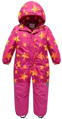 Generisch Traje de esquí térmico para niños y niños, mono de invierno, cálido, a prueba de viento, traje de invierno con barro extraíble, traje de softshell para exteriores, Rosa., 8-9 años